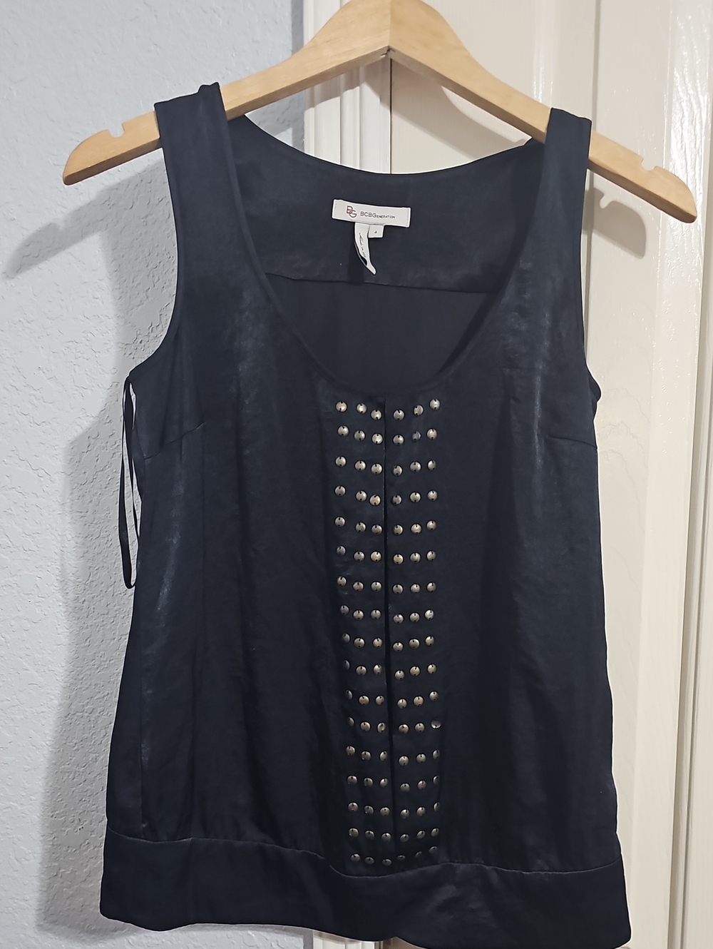 BCBGMaxAzria Black Sleeveless Tank with Metal Stud Panel